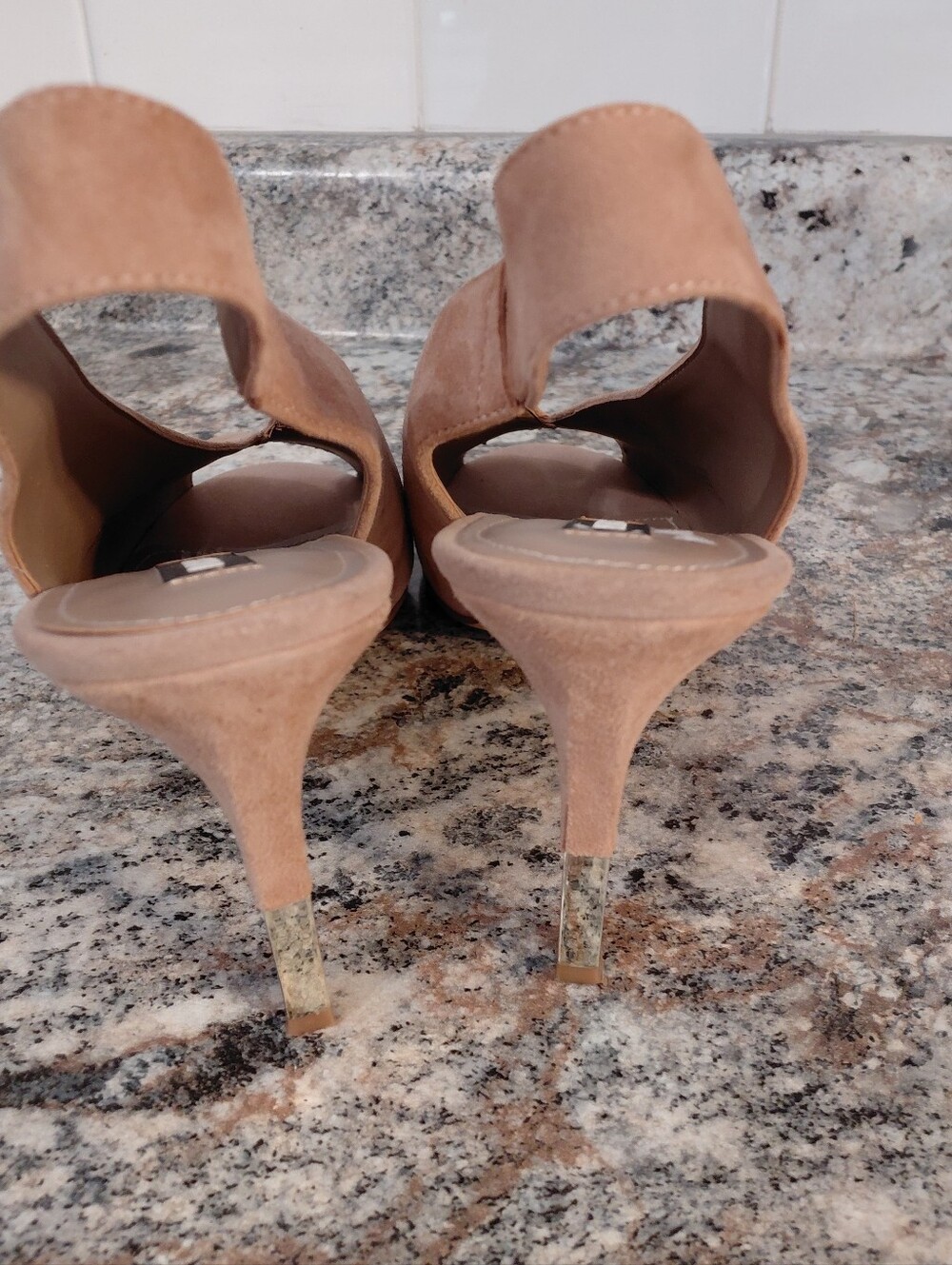 DKNY Nude Tan Suede Slingback Heels With Gold Accent Heels - Picture 3 of 9